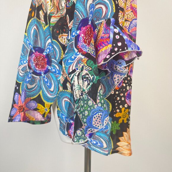 NWOT Johnny Was Zellah Silk Floral Ruffles Pleated V-neck Blouse Size S - Picture 9 of 15